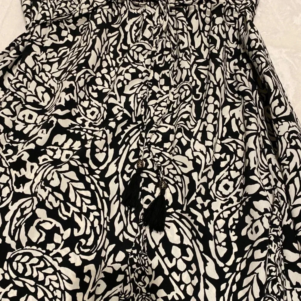 Zara Black white pattern tassel tie maxi skirt 16632